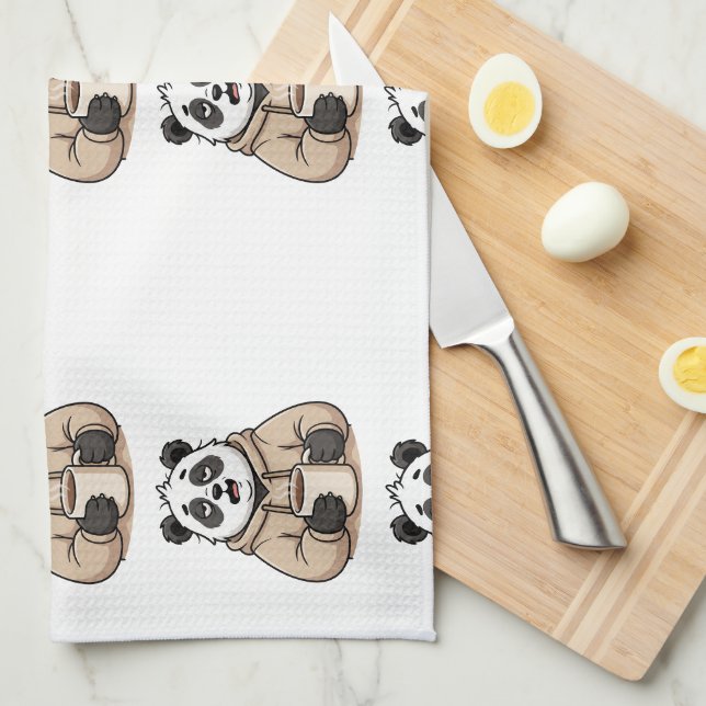 Too Tired to Function Panda Coffee Cartoon Tea Towel (Quarter Fold)