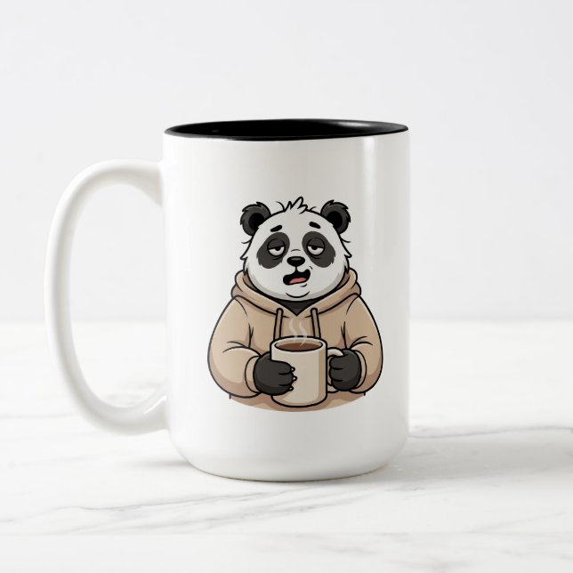 Too Tired to Function Panda Coffee Cartoon Two-Tone Coffee Mug (Left)