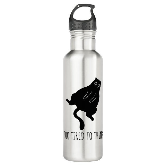 Too Tired to Think - Funny Exhausted Black Cat 710 Ml Water Bottle (Front)