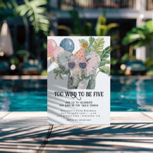 Too Wild to Be Five Elephant Jungle Birthday Invitation