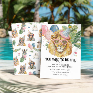 Too Wild to Be Five Lion Jungle Birthday Invitation