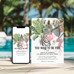 Too Wild to Be Five Zebra Jungle Birthday Invitation