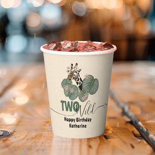 Too Wild Tropical Greenery Giraffe Animal Birthday Paper Cups
