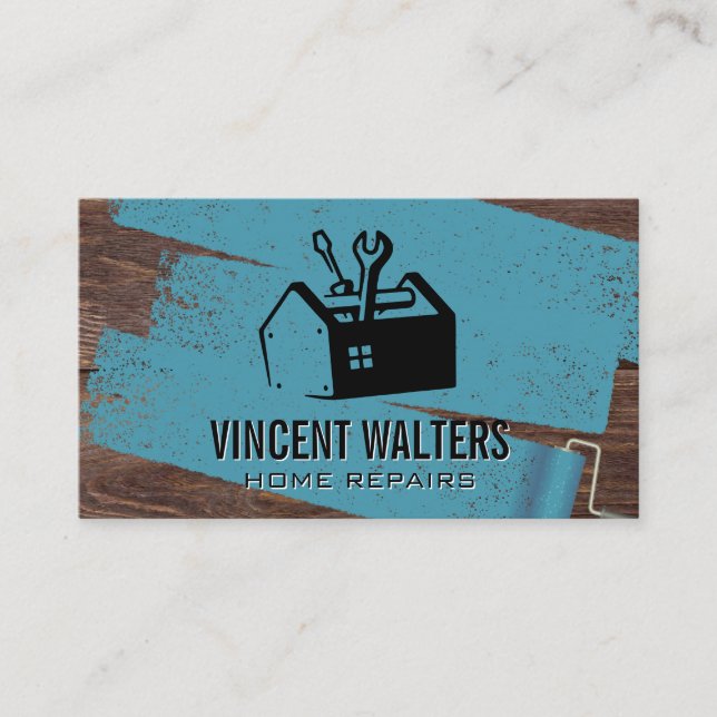 Tool Box Repair | Painter Roller | Wood Business C Business Card (Front)