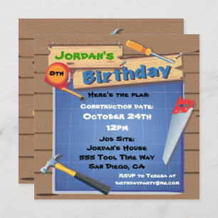 Tool Building Construction Birthday Party Invite