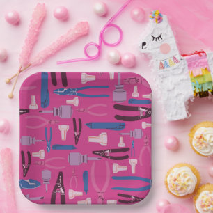 Tool construction Electric Party, Girl Electrician Paper Plate