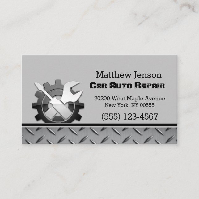 Tool Diamond Plate Design Auto Repair Car Mechanic Business Card (Front)
