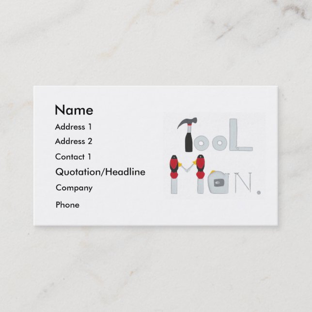 Tool Man spelled with painting of tools, business Card (Front)
