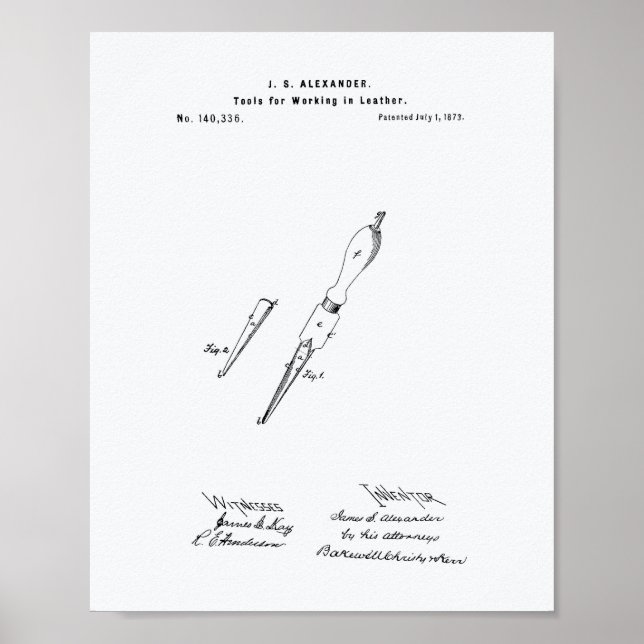 Tool Working Leather 1873 Patent Art White Paper Poster (Front)