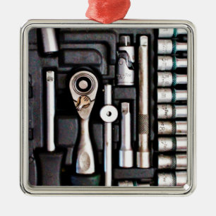 Toolbox Silver Socket Handyman Industrial Print Metal Tree Decoration