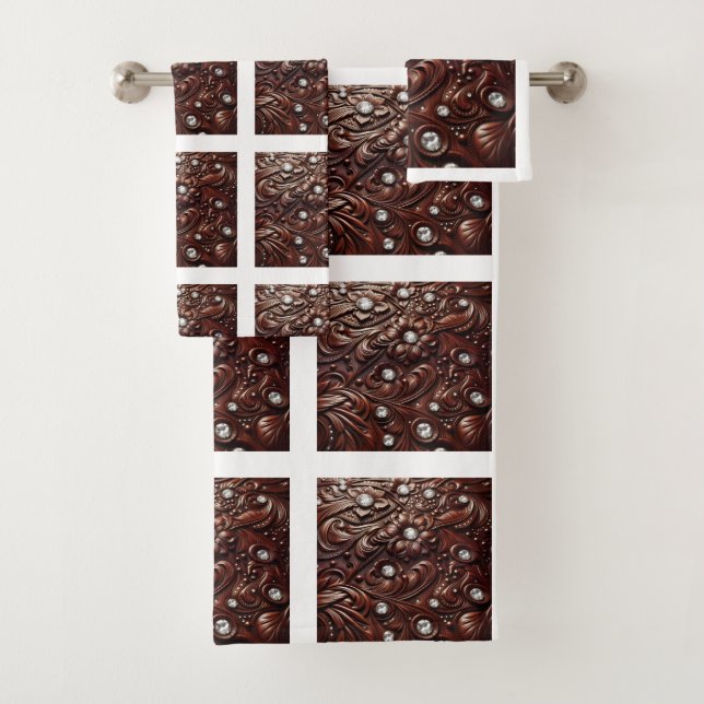 Tooled Faux Leather and Diamond Bath Towel Set (Insitu)