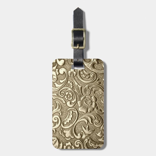 Tooled Gold Luggage Tag (Front Vertical)