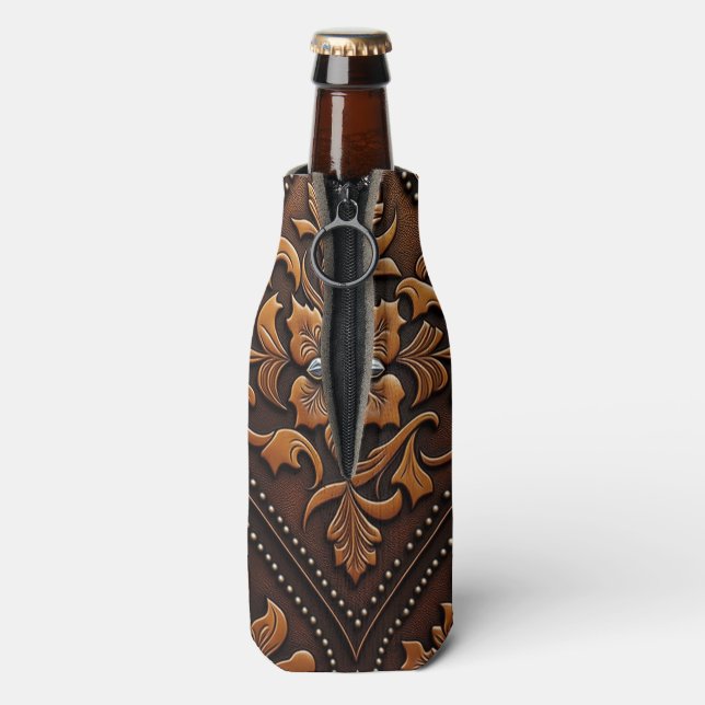 Tooled Leather Bottle Cooler (Bottle Back)