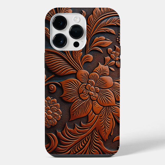 Tooled Leather Floral Design iPhone Case (Back)