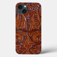 Tooled Leather PRINT in Cognac Brown iPhone Case