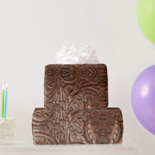 Tooled Leather Western Cowboy Natural Style  Wrapping Paper