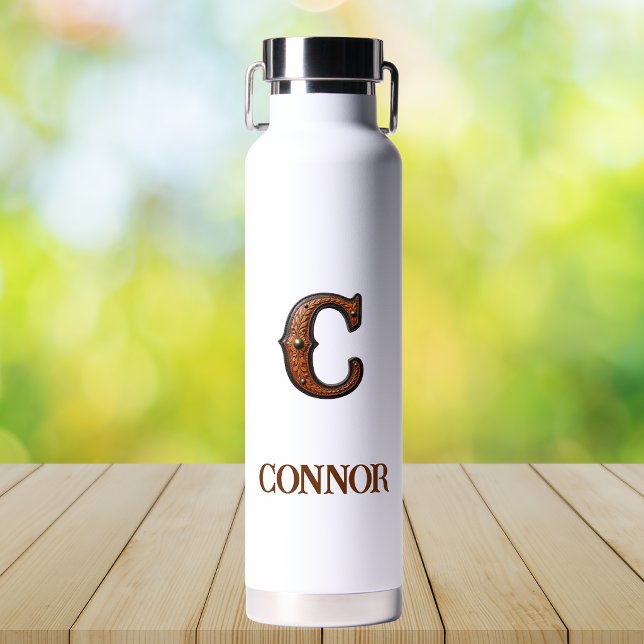 Tooled Leather Western Monogram C Water Bottle (Creator Uploaded)