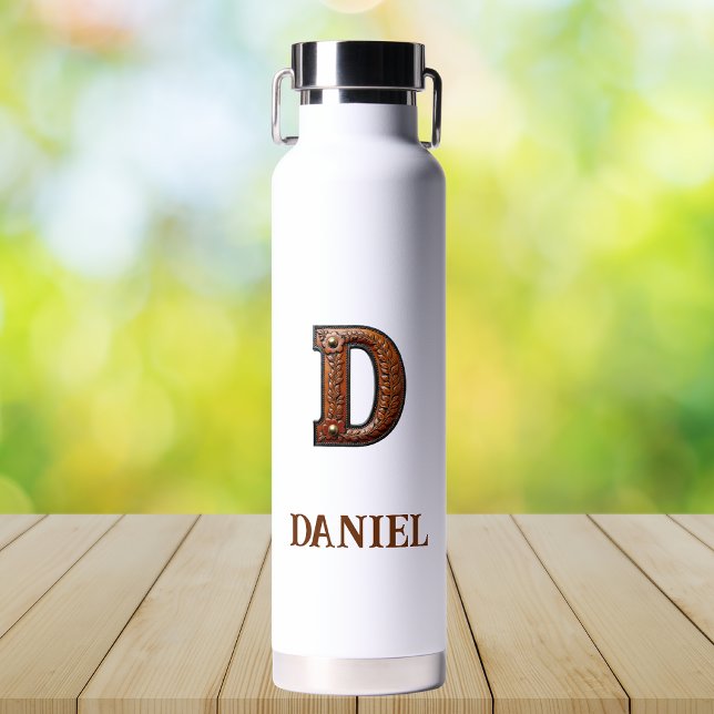 Tooled Leather Western Monogram D Water Bottle (Creator Uploaded)