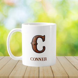 Tooled Western Leather Initial Monogram C Coffee Mug
