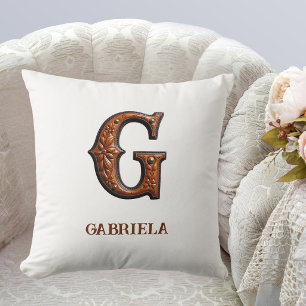 Tooled Western Leather Initial Monogram G Cushion