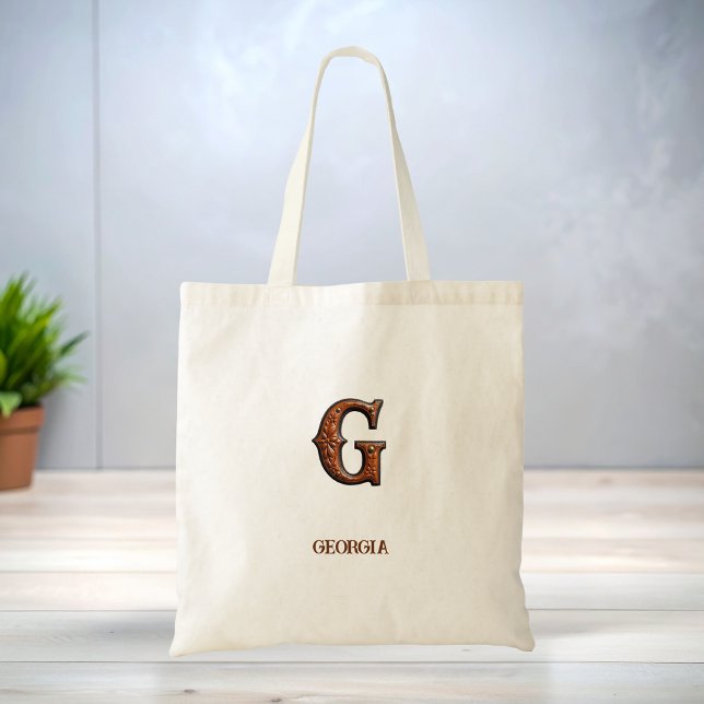 Tooled Western Leather Initial Monogram G Tote Bag (Creator Uploaded)