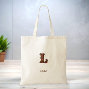 Tooled Western Leather Initial Monogram L Tote Bag