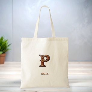 Tooled Western Leather Initial Monogram P Tote Bag