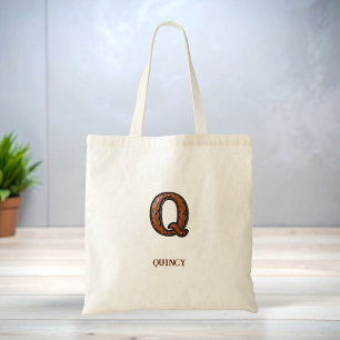 Tooled Western Leather Initial Monogram Q Tote Bag