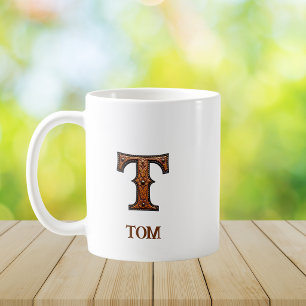 Tooled Western Leather Initial Monogram T Coffee Mug