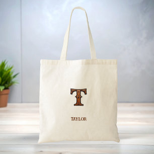 Tooled Western Leather Initial Monogram T Tote Bag