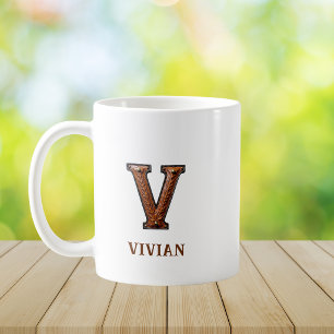 Tooled Western Leather Initial Monogram V Coffee Mug