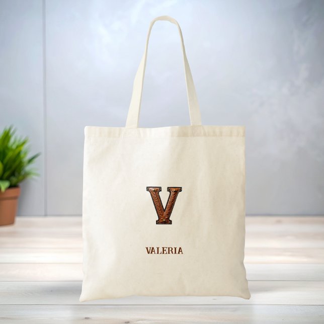 Tooled Western Leather Initial Monogram V Tote Bag (Creator Uploaded)