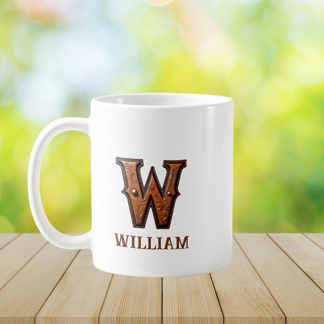 Tooled Western Leather Initial Monogram W Coffee Mug (Creator Uploaded)
