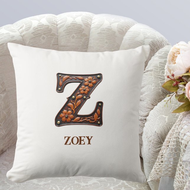 Tooled Western Leather Initial Monogram Z Cushion (Creator Uploaded)