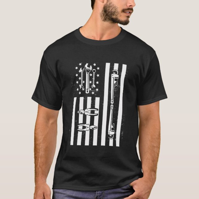 Tools American Flag For Mechanics T-Shirt (Front)