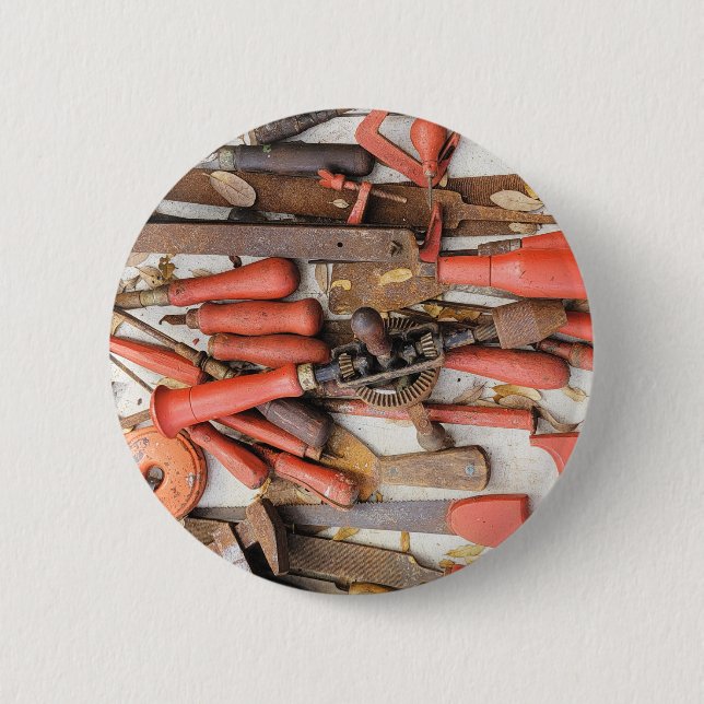 Tools Antique Rustic Red Man Tool 6 Cm Round Badge (Front)