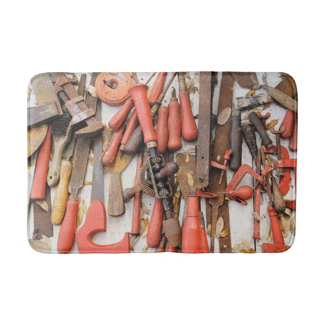 Tools Antique Rustic Red Man Tool Bath Mat (Front)