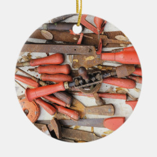 Tools Antique Rustic Red Man Tool Ceramic Tree Decoration