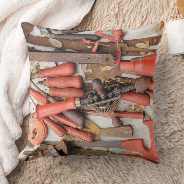 Tools Antique Rustic Red Man Tool Cushion (Blanket)