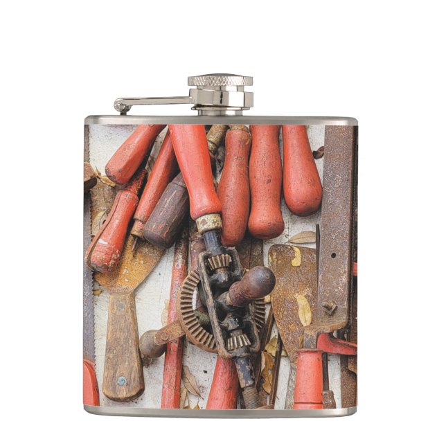 Tools Antique Rustic Red Man Tool Hip Flask (Front)