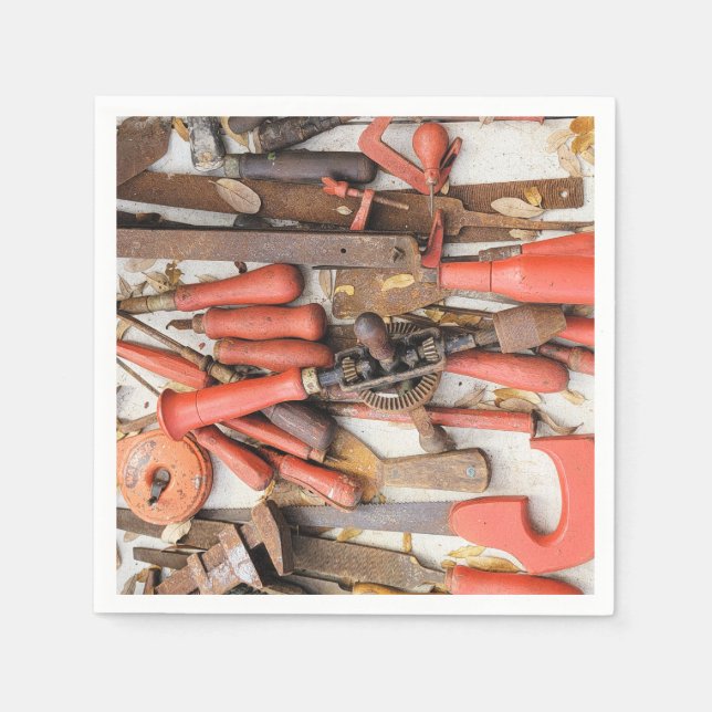 Tools Antique Rustic Red Man Tool Napkin (Front)