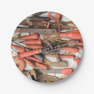 Tools Antique Rustic Red Man Tool Paper Plate
