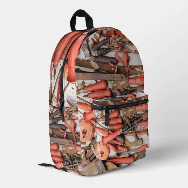 Tools Antique Rustic Red Man Tool Printed Backpack (Back Corner Left)