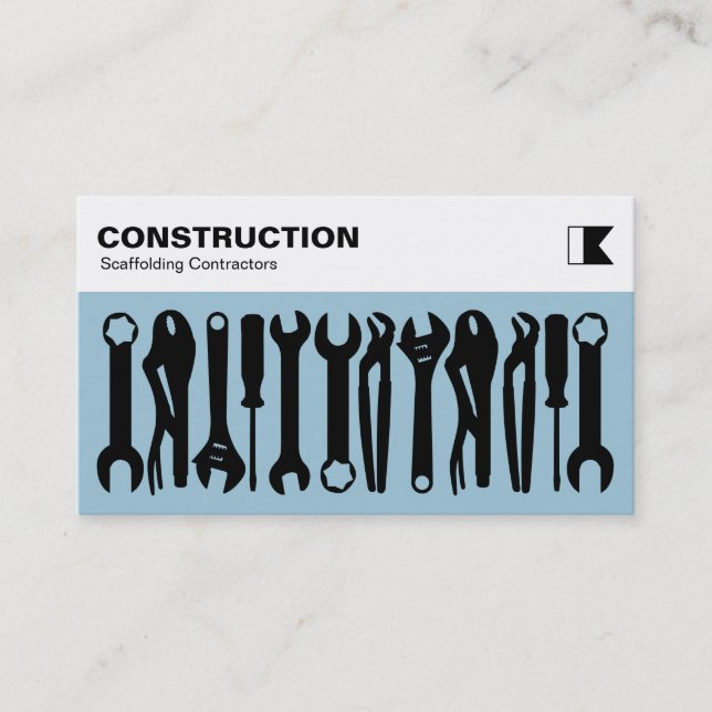 Tools - Black on Pale Blue 9dc6d8 Business Card (Front)