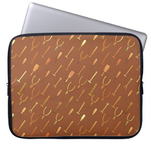 Tools, on chocolate brown laptop sleeve
