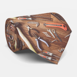 Tools On Wood Print Necktie