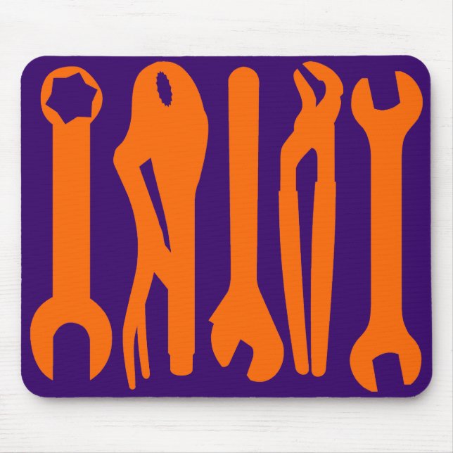 Tools - Orange on Deep Purple Mouse Pad (Front)