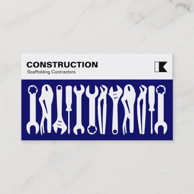 Tools - White on Deep Navy Business Card (Front)