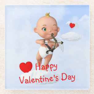 Toon Baby Cupid Flying with a Bow and Arrow Glass Coaster