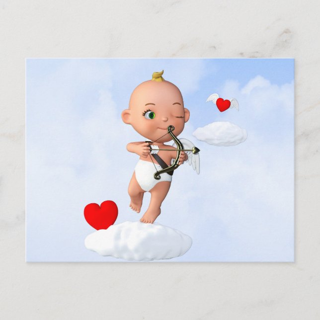 Toon Baby Cupid Flying with a Bow and Arrow Postcard (Front)